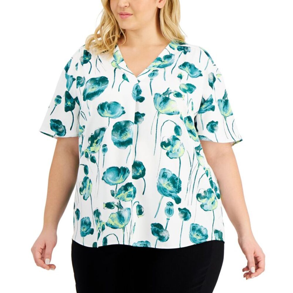 Alfani Plus Size Printed Dolman Sleeve V Neck Top